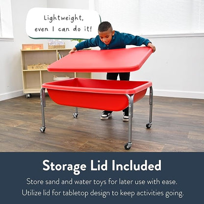 Children's Factory Medium Sensory Table – 24″ Height Table and Lid, Sandbox with Lid, Water Table for Kids, Red