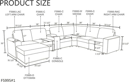 Sectional Couches for Living Room, Modular Sectional Sofa with Ottoman, Modern L Shaped Couch with Chaise for Bedroom & Office, Brown