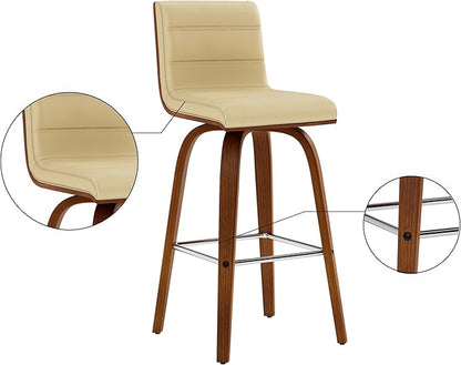 Armen Living Vienna 26" Swivel Counter Stool in Walnut Wood Finish with Cream Faux Leather - Set of 2