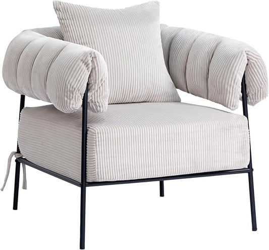 HollyHOME Modern Velvet Accent Chair, Upholstered Comfy Reading Chair, Fabric Large Lazy Arm Chair with Soft Cushion, Metal Frame Lounge Sofa Chair for Living Room, Bedroom, Balcony, Grey