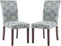 COLAMY Upholstered Parsons Dining Chairs Set of 2, Fabric Dining Room Kitchen Side Chair with Nailhead Trim and Wood Legs - Blue/White Flower