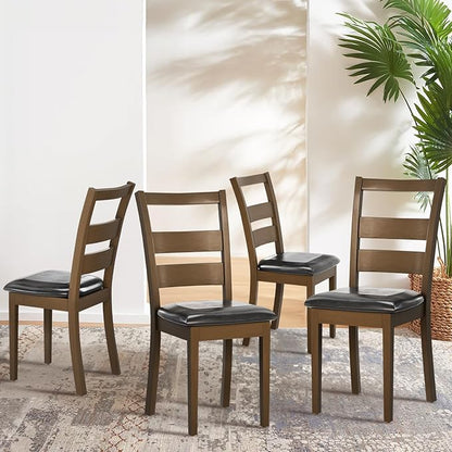 COLAMY Farmhouse Dining Chairs Set of 6, Upholstered Kitchen Chairs with Ladder Back, Modern Wood Side Dining Room Chairs with Wooden Legs for Dinner Rustic Restaurant, Darkbrown