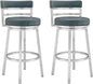 Armen Living Madrid 26" Seat Height Swivel Modern Blue Faux Leather and Brushed Stainless Steel Bar Stool for Kitchen Island Counter, Set of 2