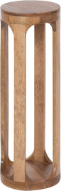 Kate and Laurel Dahl Wooden Round Drink Table; 8 x 23; Natural Brown; Transitional Boho Circle Wood Accent Pedestal Table for Living Room Plant Stand or Small Bedroom Nightstand