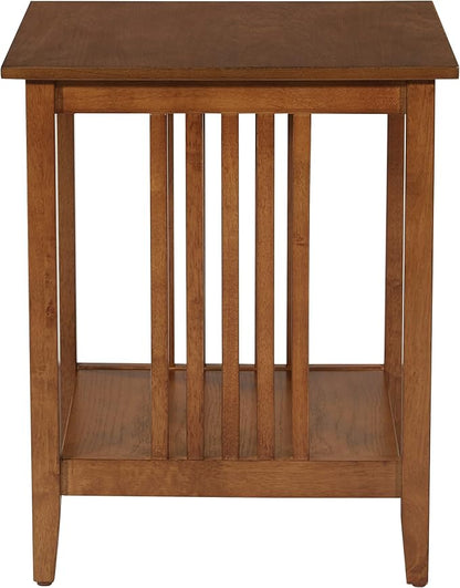 OSP Home Furnishings Sierra Side Table with Lower Storage Shelf and Mission Style Side Panels, Ash Brown