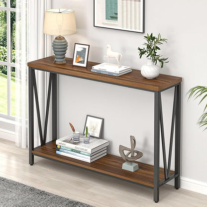 FOLUBAN Entryway Table, Narrow Console Table, Modern Sofa Table for Living Room, Hallway, Behind Couch (Rustic Walnut)