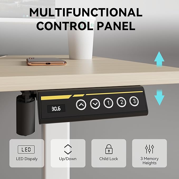 Electric Standing Desk Adjustable Height 55"x24" Stand Up Desk with Lockable Wheels Ergonomic Sit Stand Desk for for Work Office Home Computer Workstation (Wood)