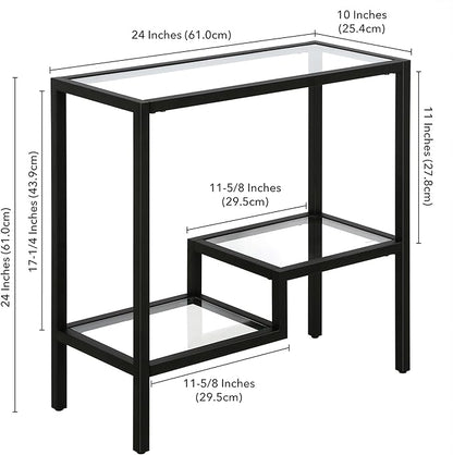Henn&Hart 24" Wide Rectangular Side Table in Blackened Bronze, Table for Living Room, Bedroom