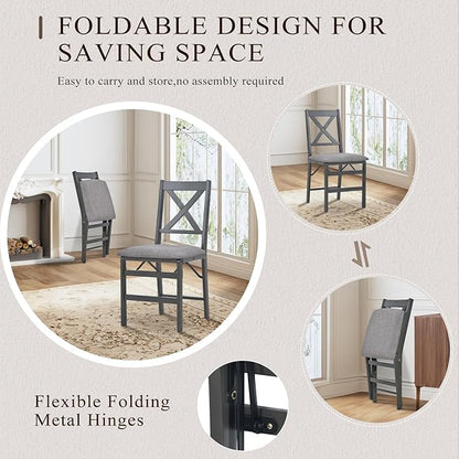 COLAMY Folding Dining Chairs Set of 6, Foldable Chairs with Padded Seats, Wood Folding Dining Room Chairs for Kitchen, Party, Camping, Dark Grey