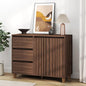 Redkey Fluted Sideboard Cabinet - Mid Century Modern Sideboard Buffet Cabinet with 3 Drawers - Buffet Table with Handle-Less Design for Kitchen Bedroom Dining/Living Room - Walnut