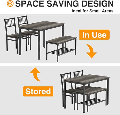 Teraves Dining Table Set for 4/Computer Desk,Kitchen Table with 2 Chairs and a Bench,Table and Chairs Dining Set 4 Picce Set for Dining Room (Black Oak+Black Frame,120CM)