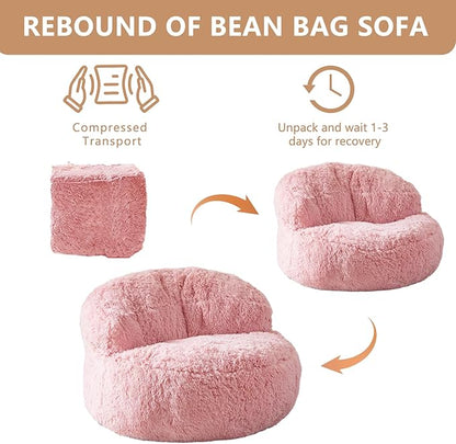 BYBYME Giant Bean Bag Chair, Faux Fur Bean Bag Couch with Filler Large Living Room Bean Bag Chairs for Adults, Big Lazy Sofa Accent Chair with Pocket Floor Chair