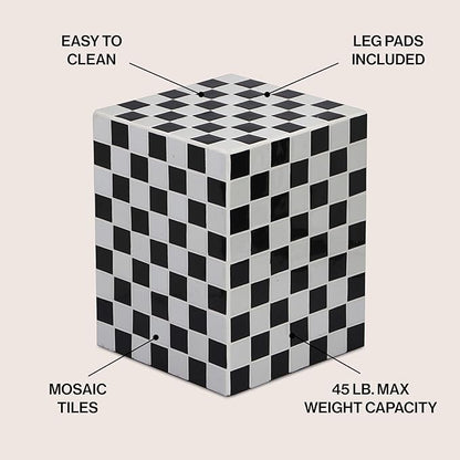 JONATHAN Y END2000K Callista 18" Modern Bohemian Ceramic Tiled Rectangle End Table, Side Table, Accent Table for Living Room, Bedroom, Light Gray/Black