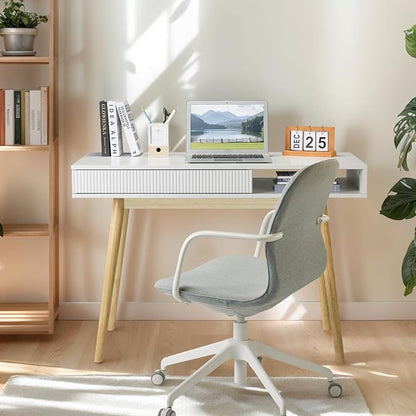 Artswish 42" Wood Modern Office Desk with Drawer, Simple Writing Desk for Home, White