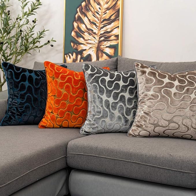 Yangest Silver Grey Square Throw Pillow Cover Wavy Velvet Cushion Cover Modern Zippered Pillowcase for Sofa Couch Bedroom Living Room Chair, 20 x 20 Inch