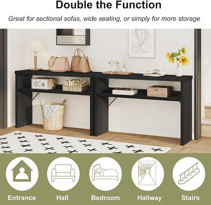 BON AUGURE Console Table with Storage, Black Entryway Table, Wooden Couch Tables Behind Sofa for Living Room, 2 Tier Front Door Entrance Tables (Black Oak, 47 Inches)