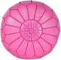 Stuffed Round Design Moroccan Leather Pouf Ottoman, Handmade, Pre-Filled, 100% Genuine Leather, 13” Height x 20” Diameter, Footstool & Living Room Décor (Fuchsia)