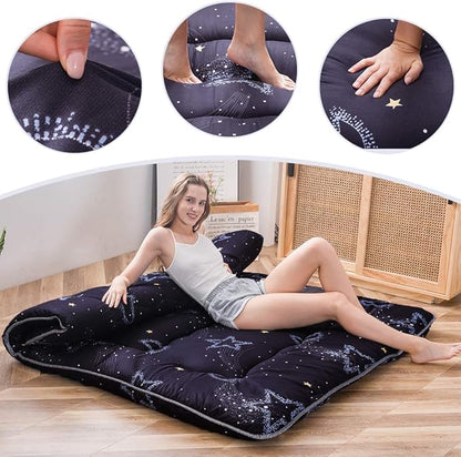MAXYOYO Japanese Futon Mattress Floor Mattress Sleeping Pad Foldable Bed Roll Up Camping Cushion Floor Lounger Bed Couches and Sofas Couch Topper, Moon and Star, Twin Size