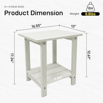 Melucivi Weather Resistant Outdoor Side Table, Double Small Adirondack Side Table for Adirondack Chair - Indoor Outdoor End Table, Patio Table for Pool, Deck and Porch (White)