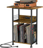 Record Player Stand with Charging Station, 3 Tier Turntable Stand with Storage Cabinet, Vinyl Storage End Table Hold Up to 200 Albums, Record Table for Vinyl, Living Room, 23.6" W x 15.7" D