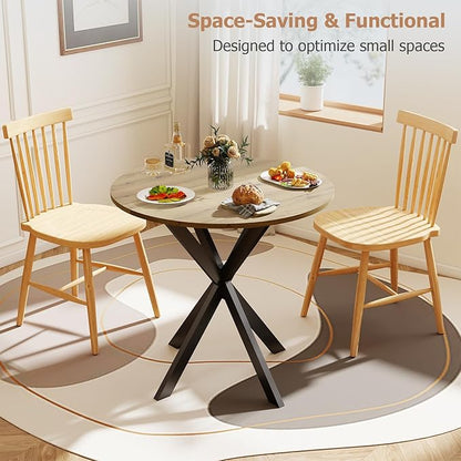 Round Dining Table, 31.5" Small Dining Table for 2-4, Round Kitchen Table with Metal Black Legs, Modern Round Dining Room Table for Kitchen, Apartment, Living Room, Brown