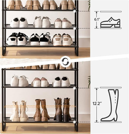HOOBRO 12-Tier Shoe Rack, 29.5" L Shoe Storage Organizer, Large Capacity Shoe Shelf for Front Door Entrance, Entryway, Closet, Holds 36-48 Pairs of Shoes, Closet, Rustic Brown and Black BF127XJ01