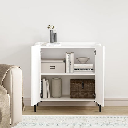 Manhattan Comfort Abbey Accent Cabinet with Doors, Tray Top Design and Adjustable Shelves, Sleek Modern Storage Furniture for Dining Area, Living Room, Bedroom, Entryway, White