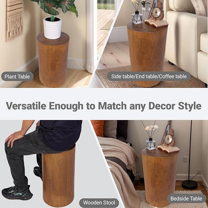 Athaliah Wooden Tree Stump Stool,Decorative Garden Stool Wood Stump Table Round Side Table Wood End Table,Rustic Vintage Table for Living Room Bedroom Balcony Family and Office 19.25" Tall
