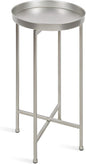 Kate and Laurel Celia Round Metal Foldable Accent Table with Tray Top, 14" x 14" x 25.75", Silver