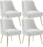 Dining Chairs Medieval Modern Restaurant Chairs, Soft Cushions, Teddy Velvet, Polished Gold Metal Legs, Kitchen Chairs, Living Room White 4-Piece Set