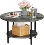 Coffee Table, 2 Tier Coffee Tables for Living Room, Round Coffee Table with Storage, Floor Table for Bedroom, Home Office, Dark Gray (27.6" D x 17.7" H)