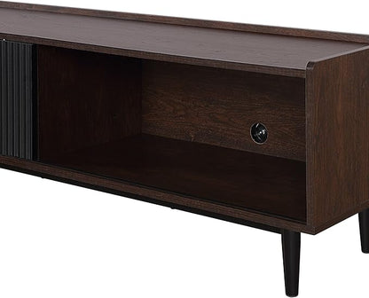 Manhattan Comfort Duane Modern Ribbed 55 Inch TV Stand with 1 Drawer, 2 Shelves, Sliding Door, and Wire Management, Mid-Century Style Entertainment Center and Media Console for Living Room, Black