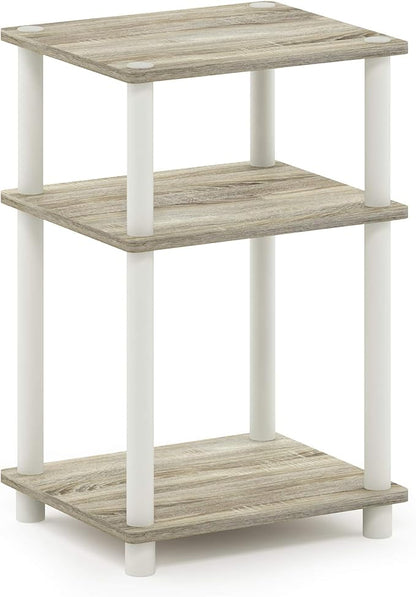 Furinno Just 3-Tier Turn-N-Tube End Table / Side Table / Night Stand / Bedside Table with Plastic Poles, 1-Pack, Sonoma Oak/White