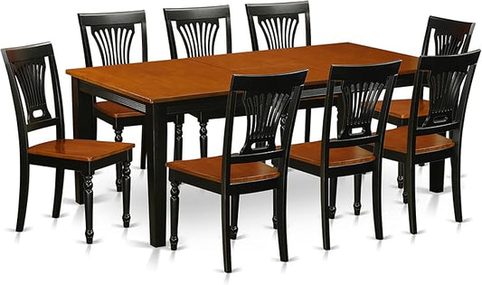 East West Furniture QUPL9-BCH-W 9 Piece Dining Table Set Includes a Rectangle Dining Room Table with Butterfly Leaf and 8 Wooden Seat Chairs, 40x78 Inch, Black & Cherry