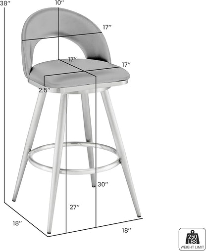 Armen Living Charlotte Swivel Bar Stool in Black Metal with Brown Faux Leather