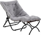 Comfy Folded Chair with Ottoman, Oversized Folding Faux Fur Chair Soft Furry Lounge Lazy Chair with Metal Frame Moon Chair Accent Chair for Bedroom, Living Room, Dorm Rooms