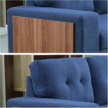 L-Shape Sofa Bed, 92" Sectional Couch with Storage Chaise, Pull Out Sleeper Sofa with Side Compartment, Convertible Corner Couch for Living Room Apartment, Blue