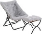 Tiita Folded Chair with Ottoman, Soft Faux Fur Oversized Folding Accent Chair,Lounge Lazy Chair, Metal Frame Moon Chair for Bedroom, Living Room, Dorm Rooms, Garden and Courtyard