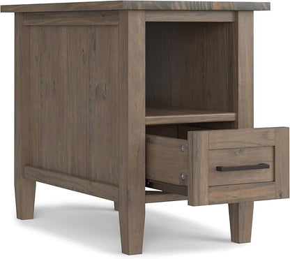 SIMPLIHOME Ela Solid Wood 14 inch Wide Rectangle Transitional Narrow End Table in Smoky Brown for The Living Room and Bedroom