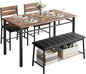 IRONCK Dining Table Set for 4, Kitchen Table with Upholstered Bench and 2 Chairs, Kitchen Table and Chairs Set for Small Space, Apartment, Rustic Brown