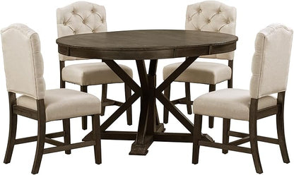 Merax 5-Piece Retro Style Dining Room Set with Extendable Table and 4 Upholstered Chairs, Family Kitchen Functional Furniture, Espresso