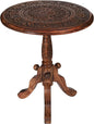 The Wooden Town Handcrafted Carved Round Side Table – 18x21 Inch Coffee Table for Living Room | Solid Wood Accent End Table with Pedestal Base | Altar Table for Home Décor