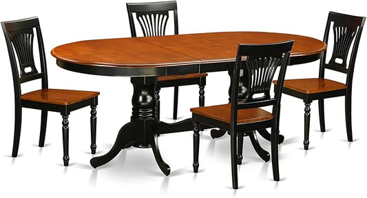 East West Furniture PLAI5-BLK-W 5 Piece Dinette Set for 4 Includes an Oval Dining Room Table with Butterfly Leaf and 4 Dining Chairs, 42x78 Inch, Black & Cherry