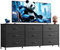 WLIVE 63''W Dresser for Bedroom, Black Dresser TV Stand for 65, 70, 75 inch TV, Wide Chest of Drawers with 9 Drawer, Large Entertainment Center, Fabric Dressers with Wood Top for Closet, Living Room