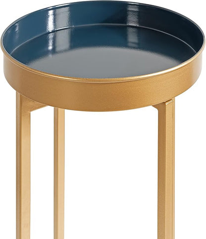 Kate and Laurel Celia Modern Side Table, Set of 2, Navy Blue and Gold, Sophisticated End Tables for Storage and Display