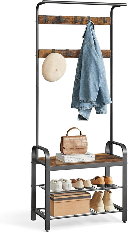 VASAGLE 5-Tier Industrial Bookshelf and 4-in-1 Entryway Coat Rack with Shoe Bench