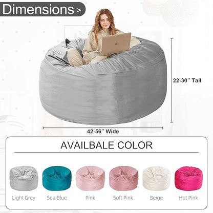 HABUTWAY Bean Bag Chair: Giant 4' Memory Foam Furniture Bean Bag Chairs for Adults with Microfiber Cover 4Ft (Light Grey)