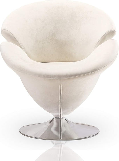 Manhattan Comfort Tulip Swivel Accent Chair Set of 2 with 360° Turn, Modern Flower Inspired Design, Soft Velvet Upholstery, Polished Chrome Base, No Assembly Required, 300 Lbs Capacity, White