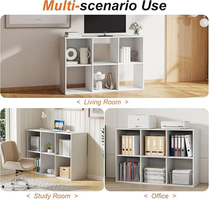 Sweetcrispy 6 Cube Storage Organizer - Open Cube Bookshelf with 3 Removable Back Panels, Display Storage Bookcase for Living Room, Bedroom, Entrance Hall, Home Office，36" L×11.6" W×24" H, White