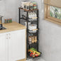 Kitchen Storage Cart Slim Rolling Cart On Wheels,5-Tier Skinny Kitchen Island Utility Organizer Storage Cart with Pull-Out Baskets and Wood Top,Mesh Fruit Basket Cart with Handle